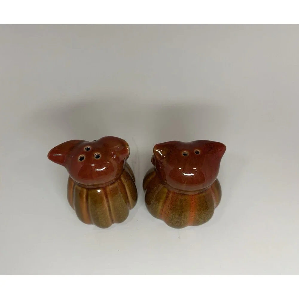 Owl Pumpkin Salt Pepper Shakers 3” Ceramic Halloween Thanksgiving Fall Decor